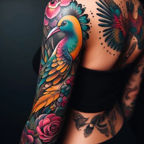 I will design you geometric, colorful, animal tattoo for you, #tattoo, #animal, #colorful, #ad Trisha Tattoo, Half Sleeve Tattoos Color, Us Tattoo, Airstream Argosy, Binghamton University, Colorful Tattoo, Colorful Tattoos, Bright Tattoos, Tattoo Animal