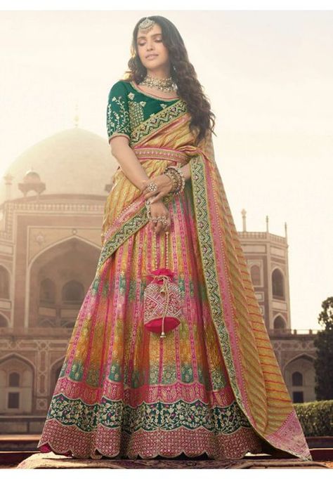 Multicolor Embroidered Silk Designer Lehenga Choli Saree For Bride, Anarkali Lehenga Gowns, Heavy Saree, Indo Western Gown, Party Wear Gowns, Anarkali Lehenga, Party Wear Gown, Choli Designs, Lehenga Choli Online