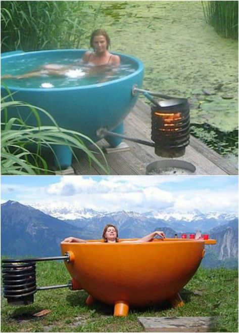 Inexpensive Hot Tubs, Kolam Air, Diy Hot Tub, Outdoor Tub, Tub Ideas, Outdoor Bath, Rain Water Collection, Can Diy, Earthship