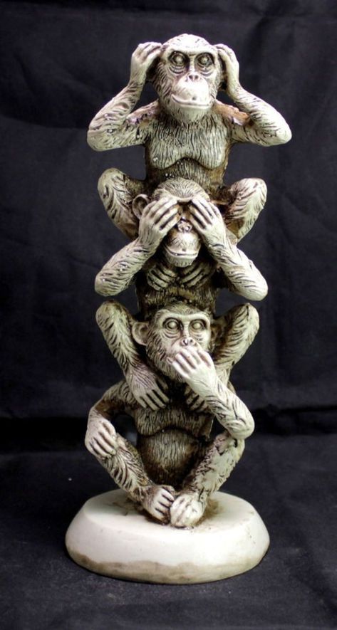 See Hear Speak No Evil, Monkey Statue, Rocking Chair Plans, Monkey Mind, Totem Poles, Wise Monkeys, Speak No Evil, Resin Statue, Wood Carver