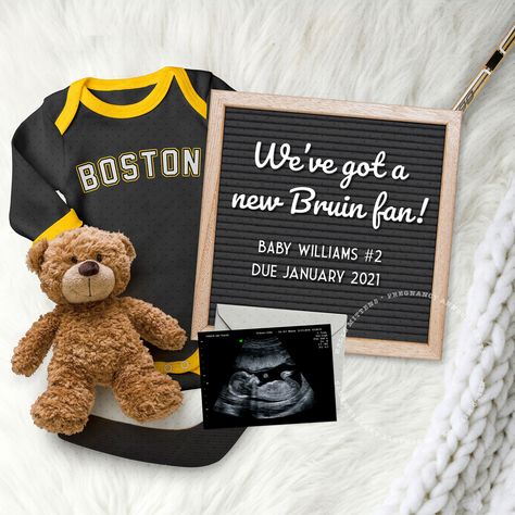 HOCKEY BABY Pregnancy Announcement, Social Media, Boston, Sports Fan Baby Reveal Idea, Personalized photo for Instagram. Any TEAM colors. Post For Social Media, Hockey Baby, Sports Baby, Announcement Ideas, Baby Pregnancy, Dallas Stars, Pregnancy Reveal, Reveal Ideas, Baby Reveal