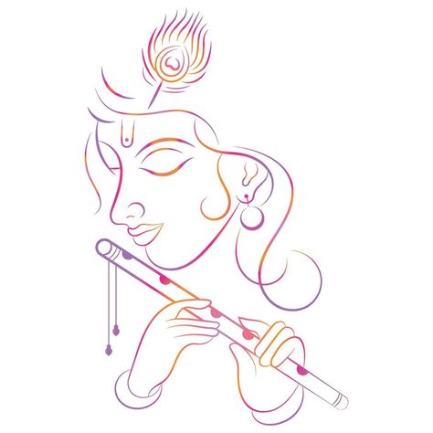 Easy Krishna Painting, Krishna Modern Art, Krishna Vector, Krishna Illustration, Modern Art Illustration, Krishna Tattoo, Scratch Book, Art Vector Illustration, Krishna Drawing