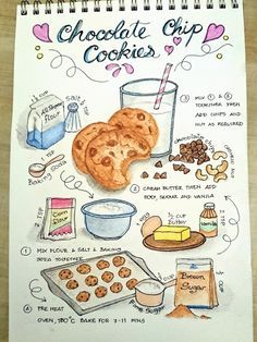 Cute Cookbook Ideas, Baking Book Aesthetic, Recepice Ideas Sweet, Diy Recipe Book Ideas, Cookbook Drawings, Aesthetic Recipes Notes, Recipe Drawing Food Illustrations, Aesthetic Recipe Book, Cook Book Recipe