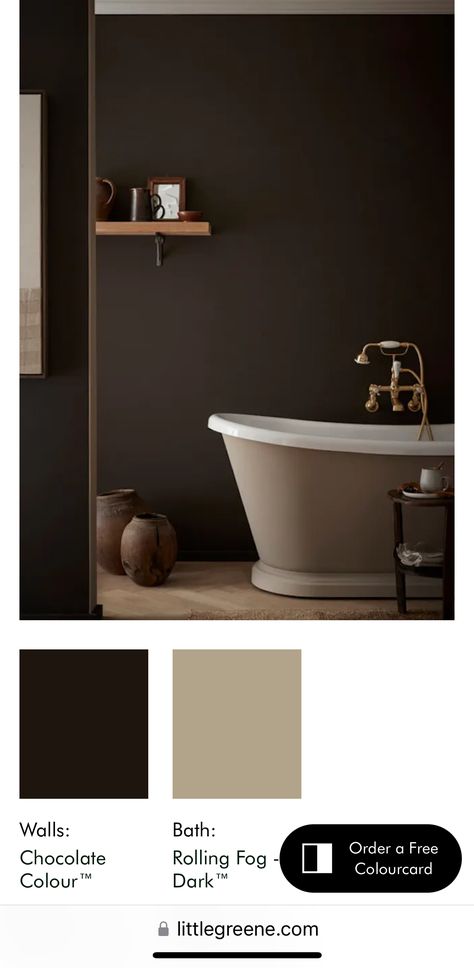 Dark Brown Bathroom Ideas, Brown And Black Bathroom, Chocolate Brown Bathroom, Brown Grey Paint Color, Chocolate Bathroom, Brown Grey Paint, Dark Brown Bathroom, Country Style Bathrooms, Moody Bathroom