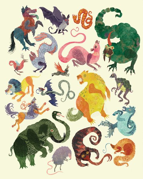 Cryptids Children's Book  - artwork by Kyla Kemmerer | #illustration Magical Creatures Illustration, Mythical Creature Illustration, Mysterical Creatures, Myths & Monsters, Hybrid Art, Book Artwork, Monster Illustration, Illustration Abstract, Paleo Art