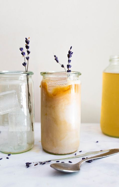 Life-changing Iced Lavender London Fog Latte (Dairy-free, Paleo, Vegan) | Food By Mars Lavender Fog Tea, Lavender Earl Grey Tea, Recipes Using Lavender Syrup, Lavender Iced Tea, Iced London Fog Recipe, Summer Latte Recipes, Lavender Syrup Uses, Lavender London Fog, Lavender Food