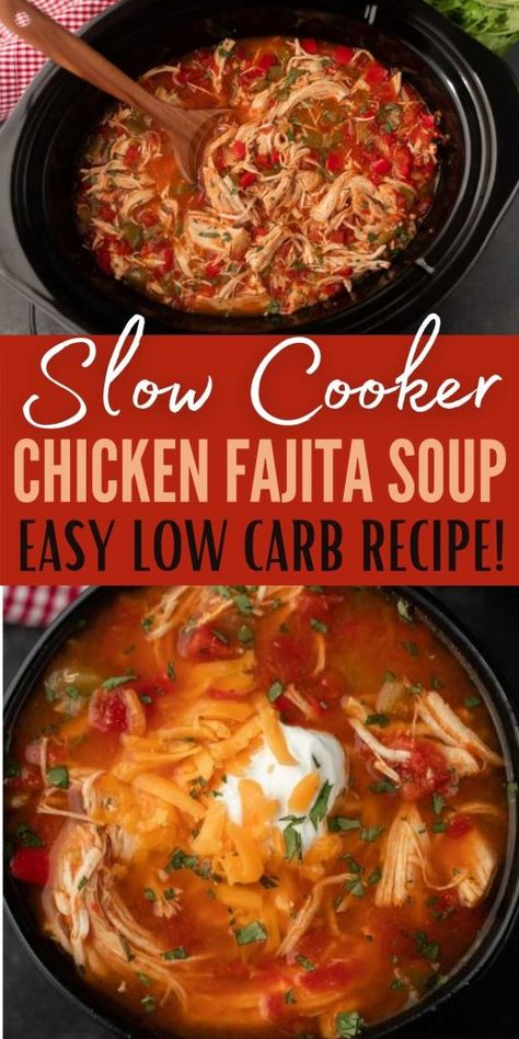 Fajita Soup Recipe, Low Carb Crock Pot, Fajita Soup, Low Carb Crockpot, Chicken Fajita Soup, Low Carb Crock Pot Recipes, Desayuno Keto, Low Carb Soups, Low Carb Soup Recipes