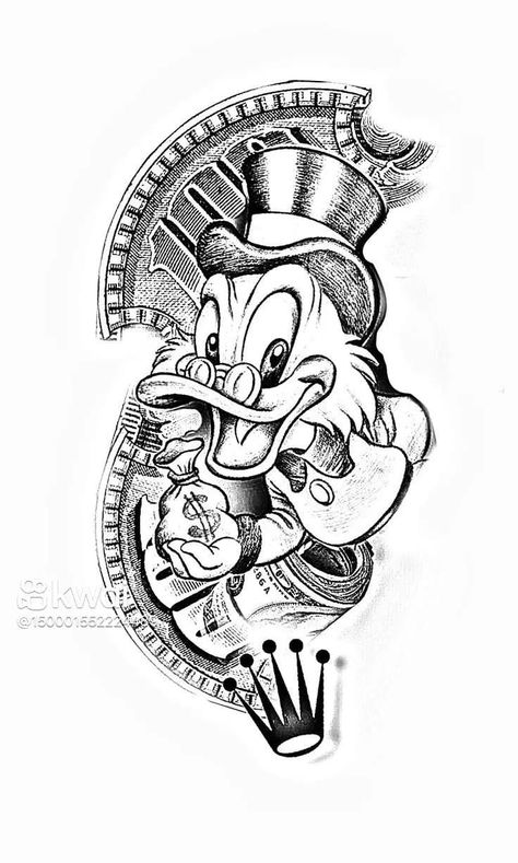 Scrooge Mcduck Tattoo, Half Sleeve Tattoo Stencils, Casino Tattoo, Dagobert Duck, Pocket Watch Tattoos, Duck Tattoos, Christ Tattoo, Full Leg Tattoos, Crown Tattoo Design