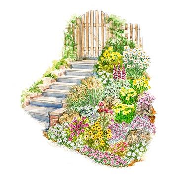 Use that annoying slope in your front or back yard to plant a flower garden! Discover how much space you'll need, the best mulch to use and which plants to purchase that will thrive on a sloped area. Slope Garden, Small Garden Plans, Fast Growing Flowers, Curb Appeal Garden, Perennial Garden Plans, Naturalistic Garden, Annual Garden, Drought Tolerant Garden, Garden Plan