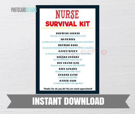 Nurse Survial Kit, Everyday Heroes SURVIVAL Kit Tag, Doctor, First Responders, Health Care Workers, Police, Firefighters, Instant Download by PhotocardDesign on Etsy Pharmacy Tech Survival Kit, Nurse Survival Kit, Pharmacy Tech, Pharmacy Technician, 40th Birthday Invitations, Birthday Tags, Everyday Heroes, Survival Kit, Pharmacist