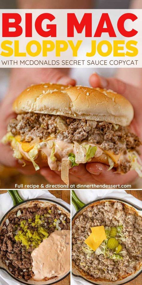 Big Mac Sloppy Joes, Big Mac Sloppy, Mcdonalds Recipes, One Pan Meal, Joe Recipe, Sandwich Fillings, Secret Sauce, Think Food, Beef Recipes Easy