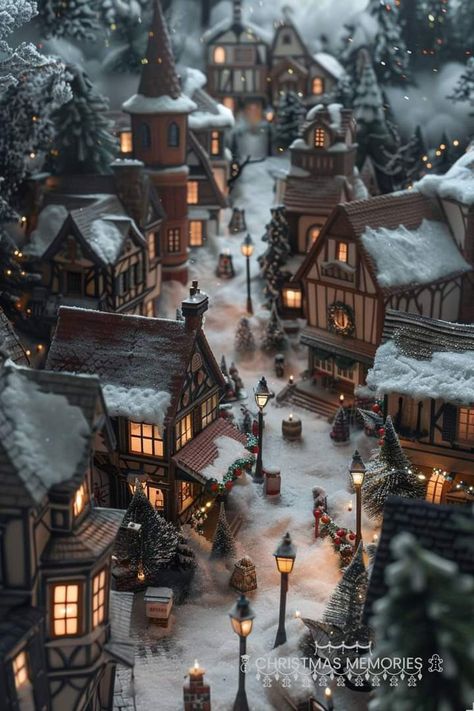 Christmas Town Aesthetic, Christmas Village Aesthetic, Christmas Village Set Up Ideas, Tiny Glade, Snow Town, Xmas Village, Christmas Towns, Cottagecore Christmas, Lemax Christmas Village