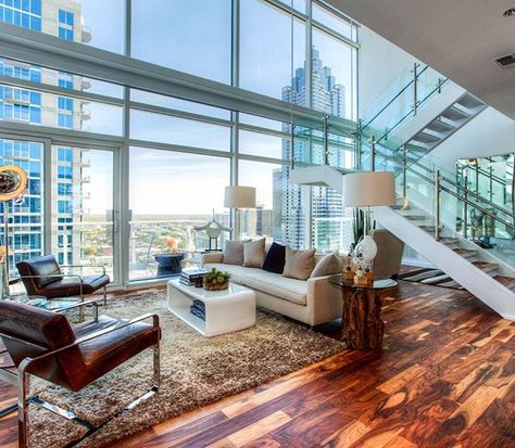 Sophisticated 3,300 sq ft, 2 level Atlanta Penthouse with luxury Hotel amenities! Listed for $2,350,000 by Adrian Schmidt Penthouse Living, Luxury Penthouse, Top Floor, Luxury Condo, Interior Modern, City Living, Large Windows, Luxury Apartments, Luxury Home Decor