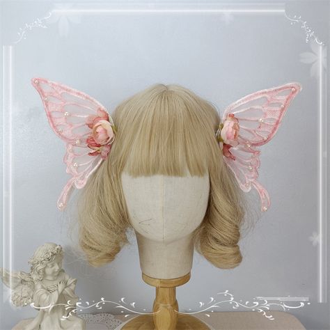 This price is for a pair of hairclips only. The flowers on the pink hairclips are not included. Butterfly Hairpin, Fairy Cosplay, Elf Ear Cuff, Big Butterfly, Elf Ears, Largest Butterfly, Fairy Fashion, Fairy Art, Fashion Event