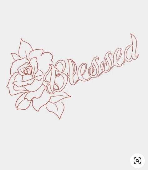 Blessed Tattoo Stencil Outline, Word Stencils Tattoo, Blessed Rose Tattoo Design, Tattoo Stencils Outline For Women Leg, Blessed Tattoo Stencil, Stencil Tattoos, Chest Tattoo Designs Female, Beautiful Spine Tattoos, Rose Tattoo Stencil