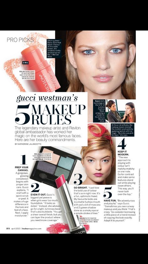 5 Makeup Rules -LouLou Magazine April 2013 Makeup Magazine Layout Design, Makeup Rules, Design Documentation, Magazine Makeup, Custom Magazine, Fashion Layouts, Gucci Westman, Gucci Makeup, Magazine Front Cover