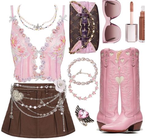 Pink Rockstar Outfit, Manwha Outfits, Popstar Outfits Ideas, Pink Y2k Outfit, Rock Star Outfit, Preformance Outfits, Outfit Layout, 2000s Fashion Outfits, Swaggy Outfits