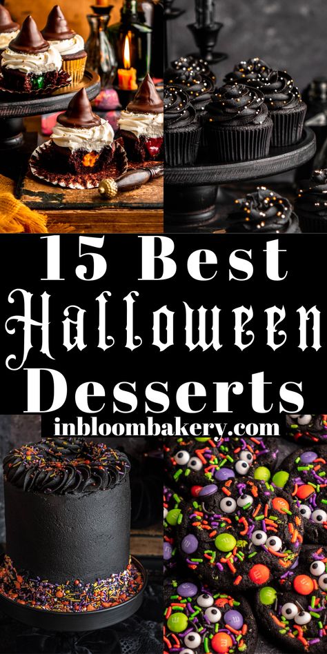 halloween dessert round up pin Halloween Brownies Spooky, Holloween Desserts, Halloween Themed Desserts, Halloween Party Desserts, Fun Halloween Desserts, Spooky Halloween Desserts, Halloween Deserts, Cupcakes Halloween, Halloween Brownies