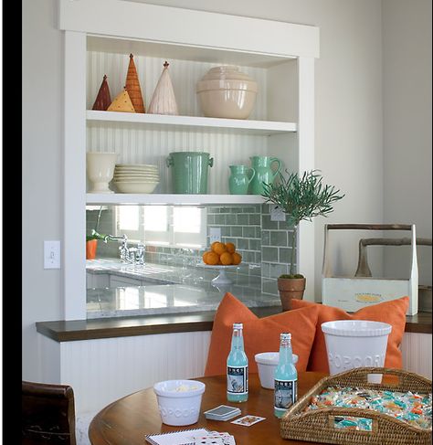 Doorway Passthrough Calming Room Ideas, Built In Booth, Kitchen Pass Through, Kitchen Pass, Pass Through Window, Calming Room, Kitchen Built In, Transitional Dining Room, Transitional Dining