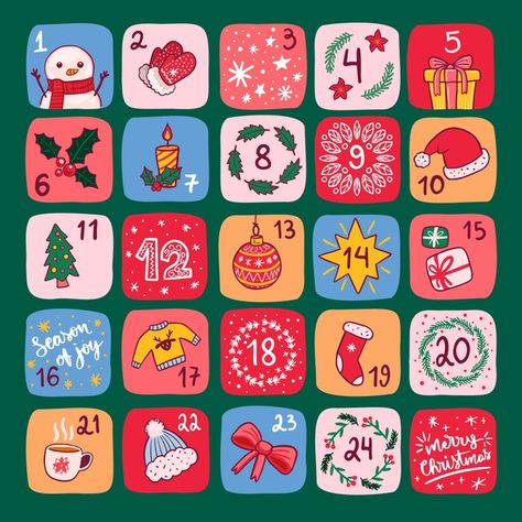 Hand drawn festive advent calendar Advent Calendar Drawing, Calendar Drawing Ideas, Calendar Drawing, Advent Calendar Free, C2c Graph, Wooden Advent Calendar, Calendar Christmas, Calendar Time, Calendar Download