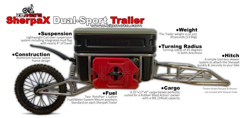 SherpaX Dual-Sport Trailer – KIP Moto Gs 1200 Bmw, Motorcycle Towing, Three Wheel Bicycle, Klr 650, Honda Ruckus, Bicycle Trailer, Dual Sport Motorcycle, Enduro Motorcycle, Motorcycle Trailer