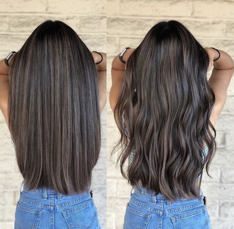 Virgin Black Hair, Cool Brunette, Dark Brown Hair Balayage, Brown Hair Inspiration, Black Hair Balayage, Dark Brunette Hair, Brown Hair Looks, Brown Hair Inspo, Brunette Hair With Highlights