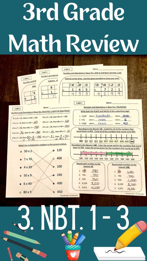 Click here to get these 5 math review worksheets for FREE!  These worksheets review the skills for the 3rd grade standards Numbers and Operations in Base Ten.  Great for reviews, assessments, and test prep! 3rd Grade Standards, 3rd Grade Math Review, State Testing Prep, Base Ten, State Testing, Singapore Math, Free Worksheets, Math Review, Math Concepts