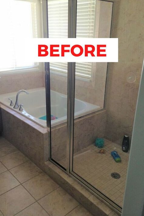 Check out this master bathroom renovation idea to turn an old builder grade bathroom into a luxurious spa like bathroom. Check out the before and after photos to see the final result. #diy #bathroom #makeover Outdated Bathroom Makeover, Builder Grade Bathroom, Beautiful Bathroom Decor, Shower Renovation, Bath Makeover, Diy Bathroom Makeover, Luxurious Spa, Spa Like Bathroom, Builder Grade