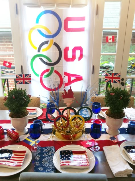 Olympic Party Decorations Olympic Decorations, Olympics Party Ideas, Olympic Birthday Party, Olympic Party Decorations, Olympics Decorations, Olympic Theme Party, Olympic Idea, Beer Olympic, Olympics Party