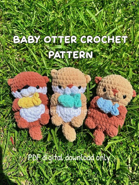 crochet stuffed animals Crochet Otter Stuffed Animal, Crochet Plushie Ideas, Otter Crochet, Crochet Otter, Otter Pattern, Cute Crochet Things, Cute Crochet Ideas, Baby Otter, Chubby Baby