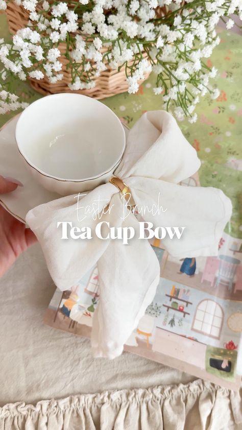 Make Easter Brunch extra special with tea cup bows or coffee cup bows. You don’t need fancy napkins to try this. Just buy the large dinner… | Instagram Derby Tea Party Ideas, Tea Cup Party Decorations, High Tea Themes Ideas, Tea Party Food Display, Brunch Tea Party Food, Tea Party Food Table, Bridal Shower Tea Party Decorations, Tea Bridal Shower Ideas, High Tea Bridal Shower Ideas