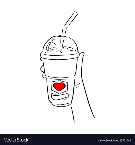 Ice Drawing, Takeaway Coffee, Ice Cup, Coffee Illustration, Background Drawing, Cold Coffee, Black Lines, Hand Holding, Illustration Sketches