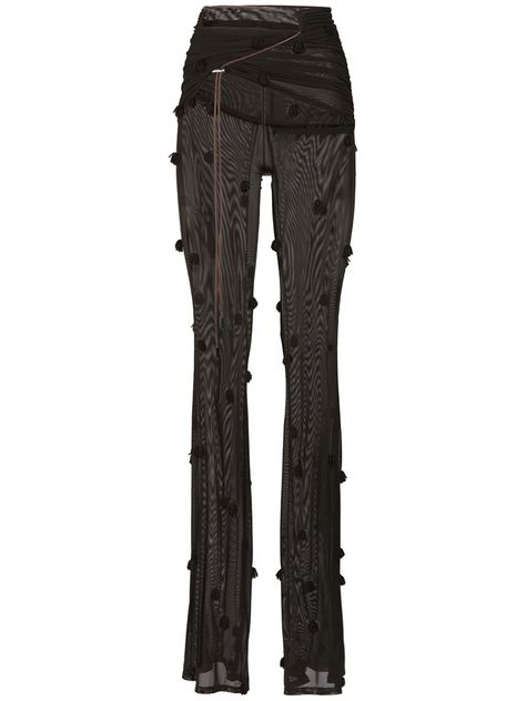 Find Jacquemus Le Pantalon Espelho Beaded Mesh Pants on Editorialist. Ruched waistband with drawstring closure. Top skirt panel. Embellished with beaded tassels. Model is wearing a size36 Mesh Pants, Girly Shoes, Beaded Tassels, Straight Leg Pants, Black Pants, Style Me, Tassels, Trousers, Mesh