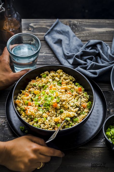 Healthy Cauliflower Fried Rice is my quick alternative to Fried Rice! It is made with carrots, peas,peppers, onions, sesame oil and cauliflower rice. Fried Cauliflower Rice, Cauliflower Fried Rice Recipes, Veggie Fried Rice, Vegan Keto Recipes, Cauliflower Fried, Healthy Dinner Ideas, Vegan Cauliflower, Cauliflower Fried Rice, Keto Ideas