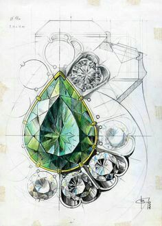 Jewel Drawing, Jewerly Displays, Quartz Crystal Jewelry, Art Jewelry Design, Jewellery Design Sketches, Jewerly Designs, Jewelry Illustration, Jewelry Design Drawing, Jewelry Staples