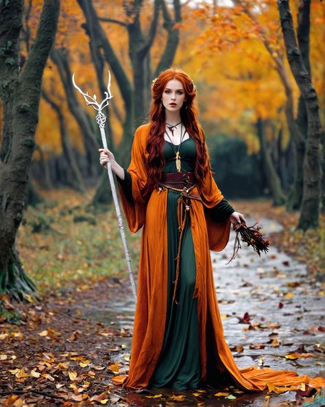 Fall Fantasy Outfit, Ginger Characters Halloween, Forest Girl Outfit, Renfair Outfits, Cozy Apothecary, Forest Witch Outfit, Forest Witch Costume, Witchcore Outfit, Redhead Outfits