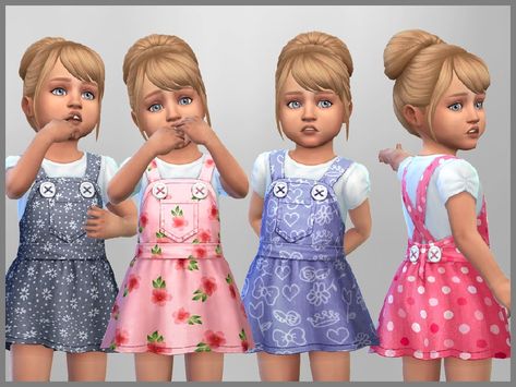 Set of 4 toddler dresses for everyday wear  Found in TSR Category 'Sims 4 Toddler Female' The Sims 4 Kids, The Sims 4 Bebes, Toddler Cc Sims 4, Sims 4 Toddler Clothes, The Sims 4 Cabelos, Sims Baby, Sims 4 Cc Kids Clothing, The Sims 4 Pc, Pelo Sims