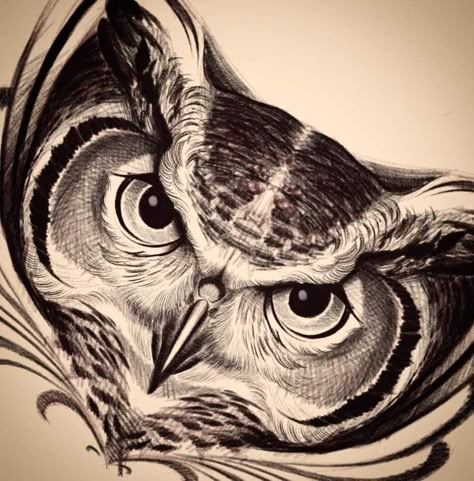 Owl Throat Tattoo, Face Tattoo Sketch, Owl Face Tattoo, Owl Eyes Tattoo, Owl Neck Tattoo, Baby Owl Tattoos, Owl Eye Tattoo, Realistic Owl Tattoo, Aztec Tattoos Sleeve