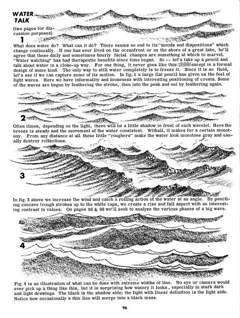 Jack Hamm How To Draw Water, Easy Pencil Drawings, Ink Drawing Techniques, Wave Drawing, Ocean Drawing, Draw Water, Drawing Scenery, Drawing Water, Water Drawing