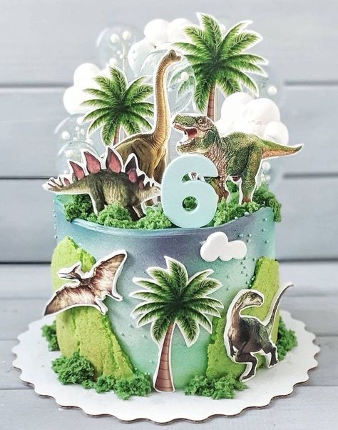 Dinosaur Cakes For Boys, Dinosaur Birthday Party Food, Dinasour Birthday, Jurassic World Cake, Dino Birthday Cake, Jurassic Park Birthday Party, Kids Birthday Party Cake, Dinosaur Birthday Theme, Airplane Cake