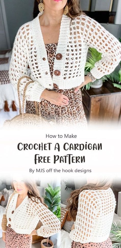 Pretty and chic cardigan crochet pattern by MJS off the hook designs. The perfect addition to any spring or summer outfit, this cardigan will soon be a wardrobe staple as it can be worn with so many different outfits! Make one for yourself or for someone you love! Crochet A Cardigan, Cardigan Free Pattern, Chic Cardigan, Crochet Stitches Free, Cardigan Design, Off The Hook, Crochet Shrug, Hook Design, Yarn Diy