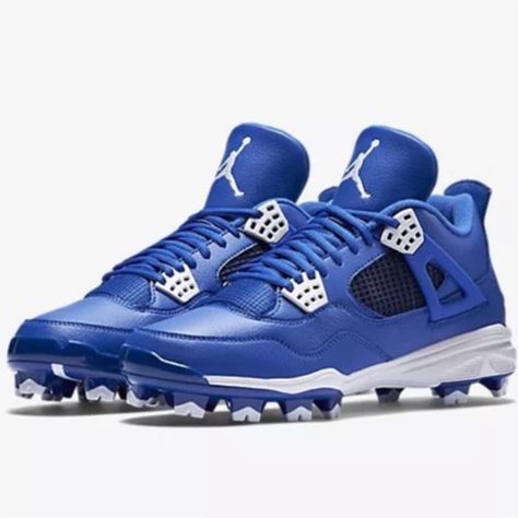 Nike Air Jordan Retro IV MCS Adult Baseball Cleat - Royal Custom Baseball Cleats, Jordan Football Cleats, Custom Football Cleats, Jordan Cleats, Baseball Drip, Football Things, Baseball Lifestyle, Softball Gear, Baseball Accessories