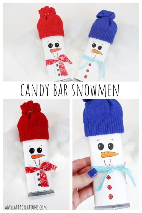 Candy Bar Snowmen - Amy Latta Creations Candy Bar Snowman, Christmas Gift Ideas For Teachers, Easy Diy Christmas Gift, Sock Hat, Gift For Classmates, Fun Holiday Crafts, Diy Christmas Gift Ideas, Gift Ideas For Teachers, Easy Diy Christmas Gifts