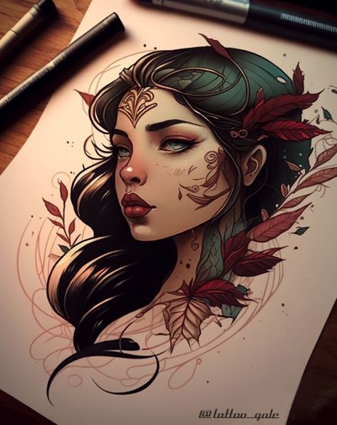 Traditional Tattoo Girls, Neo Traditional Art, Traditional Tattoo Woman, Face Tattoos For Women, Neo Tattoo, Mother Nature Tattoos, Girl Face Tattoo, Girl Face Drawing, Animal Illustration Art