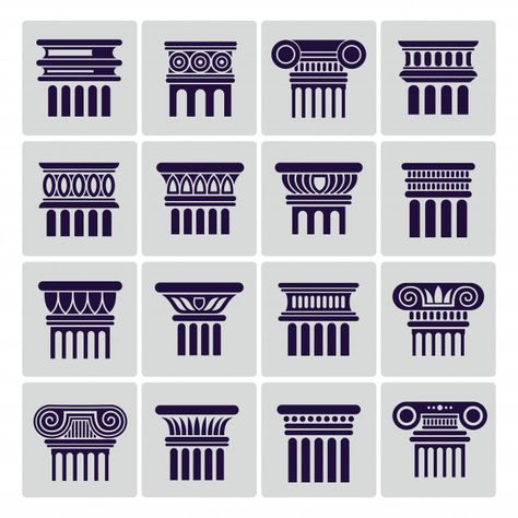 Premium Vector | Silhouette ancient rome architecture column icons Ancient Pillar Design, Ancient Rome Graphic Design, Ancient Rome Tattoo, Ancient Rome Architecture, Rome Architecture, Bathroom Sink Design, Art Deco Elements, Architecture Classic, Isometric Drawing