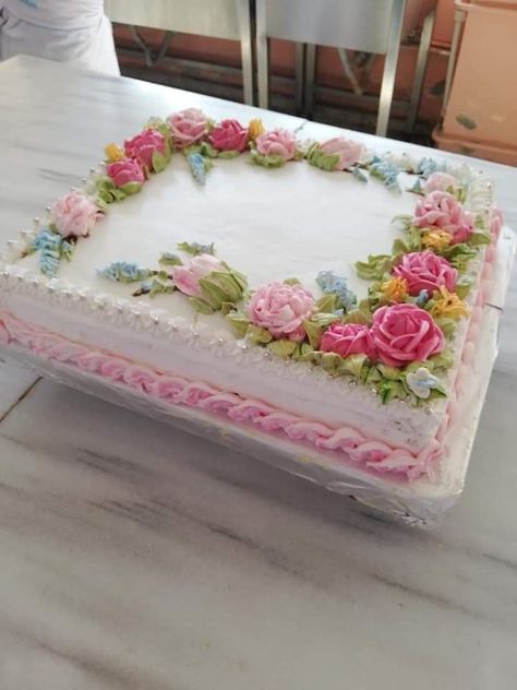 Fairy Birthday Sheet Cake, Fairy Sheet Cake, Sheet Cake With Flowers, Elegant Sheet Cake Designs, Flower Sheet Cake, Floral Sheet Cake, Retirement Cake Decorations, Square Birthday Cake, Pastel Rectangular