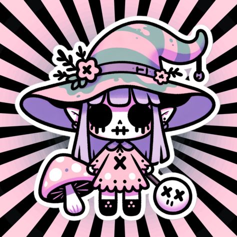 Pastel Goth Icons, Kawaii Gothic Drawings, Gothic Kawaii Art, Kawaiicore Aesthetic, Kawaii Goth Art Creepy Cute Drawings, Tee Turtle, Pastel Goth Stickers, Cute Horror Art Pastel Goth, Pastel Goth Art