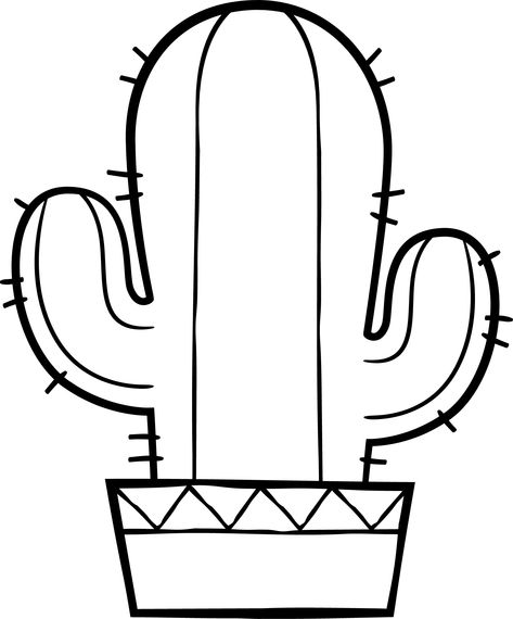 Cactus Outline Drawing, Coloring Pages Cactus, Cactus Patterns Printable, Cactus Coloring Page Free Printable, Cactus Template Free Printable, Fiesta Coloring Pages, Cactus Template, Cactus Coloring Page, Wild West Crafts