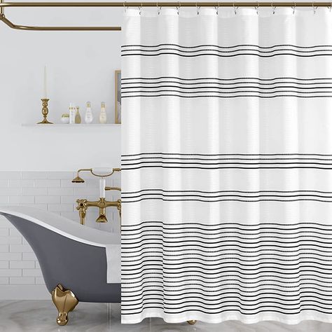 Lazzzy Black and White Shower Curtain for Bathroom Fabric Striped Boho Shower Curtain in Bath Farmhouse Modern Waterproof Shower Curtain 70x72 inches 1 Panel with Shower Curtain Hooks : Amazon.ca: Home Modern Farmhouse Shower Curtain, Bathroom Modern Farmhouse, Rustic Shower Curtains, Black And White Shower Curtain, Curtains For Bathroom, Farmhouse Shower Curtain, Long Shower Curtains, Rustic Shower, Farmhouse Shower