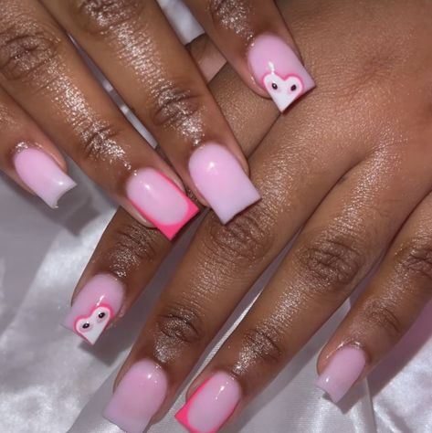 @faithsflics | #pink #pinknails #nails #nailart #acrylic #acrylicnails Pink Cdg Nails, Freestyle French Tip Nails, Pink Nails Short Square, Cdg Nails, Pink Nails Short, Kaws Nails, Preppy Nails, Bday Nails, Pink Ipad